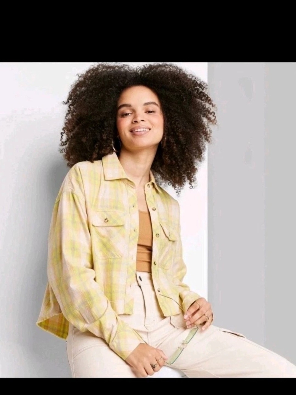 Wild Fable Cropped Plaid Button Up Shirt Jacket Raw Hem Boxy Medium NWT